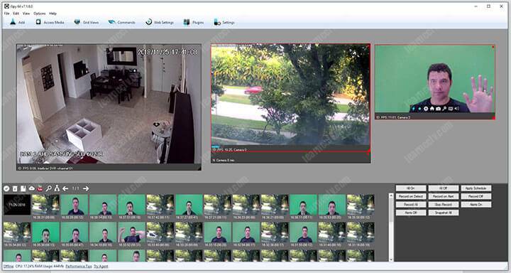 iSpy software with 3 cameras