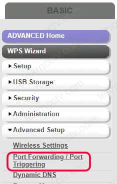Router Port Forwarding Menu